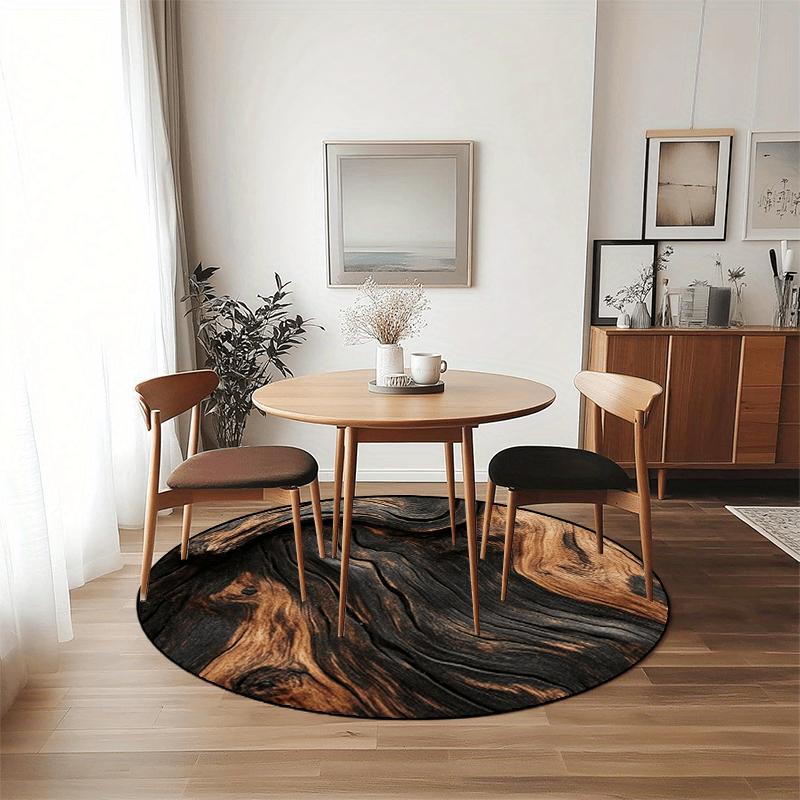 Creative Wood Texture Round Carpet Soft Non-Slip Tree Stump Area Mat Aesthetic Nature Style Rug for Entryway Home Office Washable