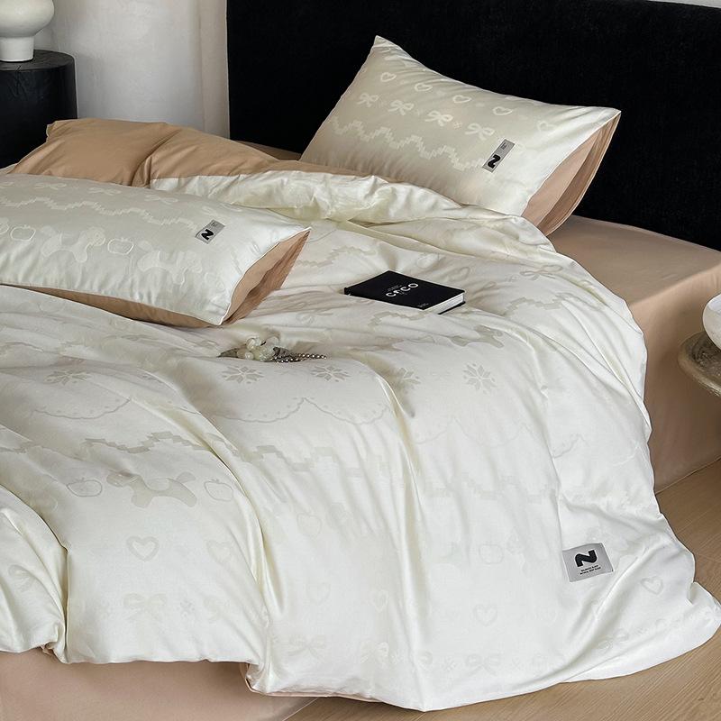 Luxurious Jacquard Sateen 60S Cotton 4-Piece Bedding Set: Pure Cotton Sheets and Duvet Cover