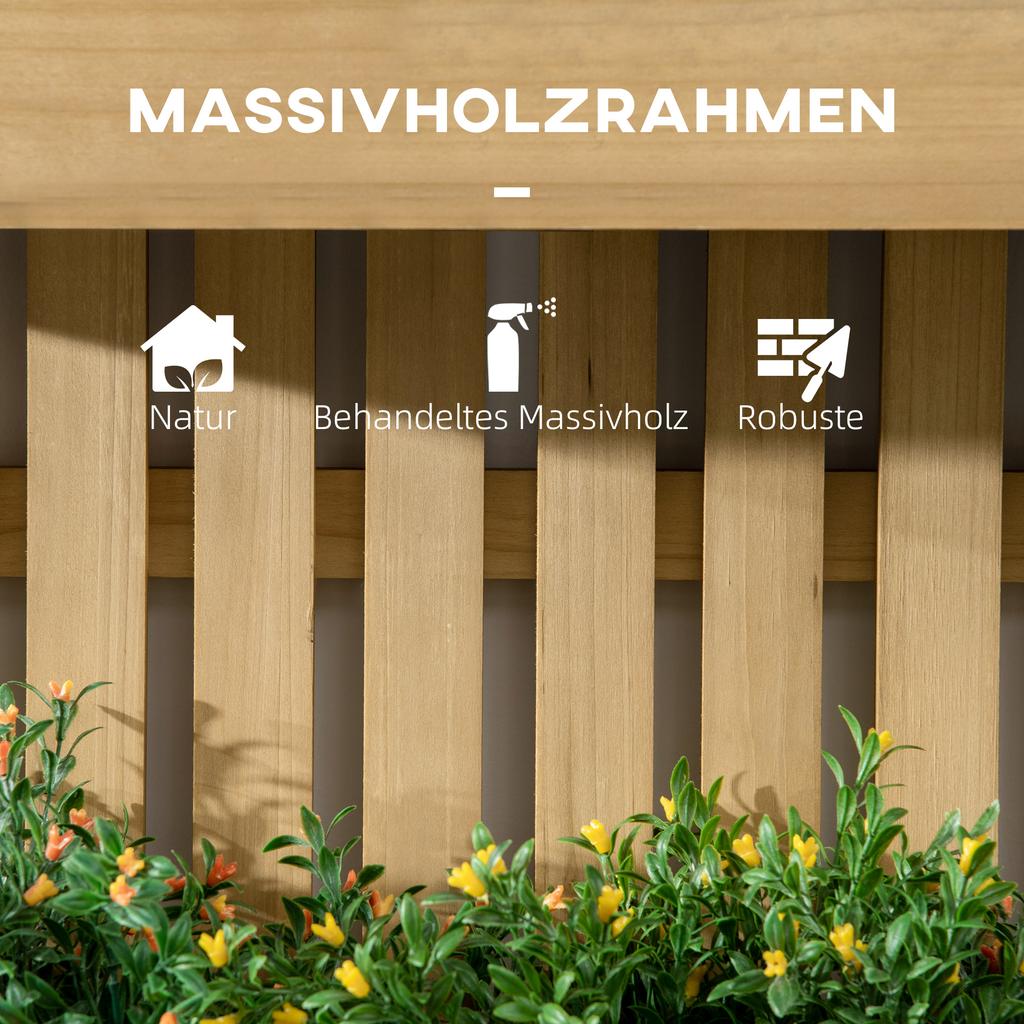 Wall-mounted Wooden Garden Planters with Trellis. Drainage Holes and 3 Planter Boxes for Patio. Natural