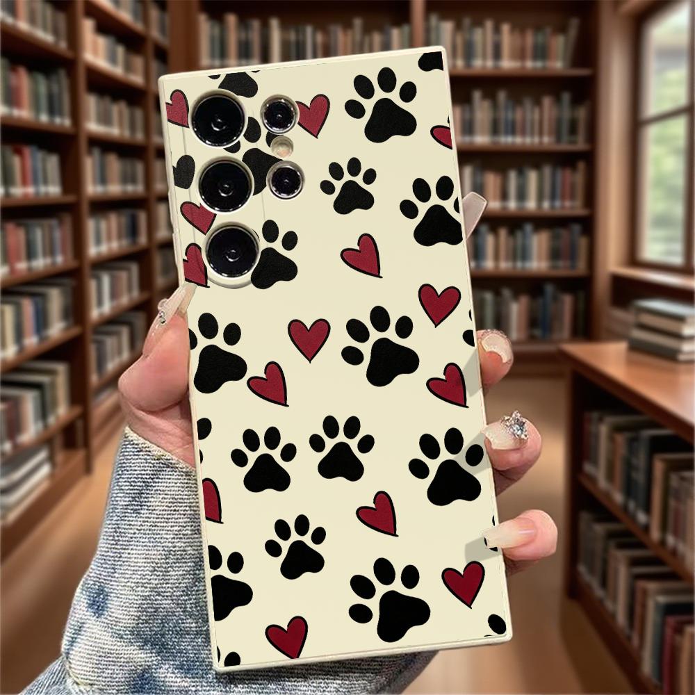 Paw Prints and Red Hearts Soft TPU Case Slim Shockproof Protective Cover For Samsung Galaxy S Ultra FE Plus A Series 5G
