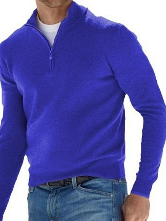 New Men's Autumn V-Neck Long Sleeve Plush Zipper Casual Polo Shirt