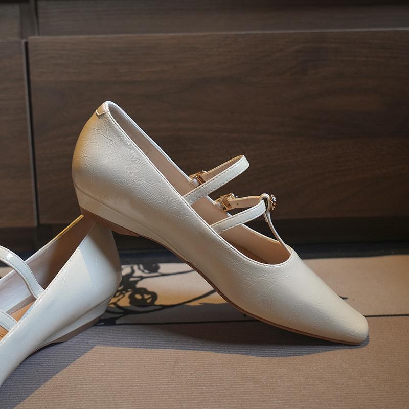 

Простые и универсальные~ Темпераментные туфли на плоской подошве женские с маленьким квадратным носком и Т-образной застежкой, туфли-лодочки на танкетке, весна и осень, мягкие 39