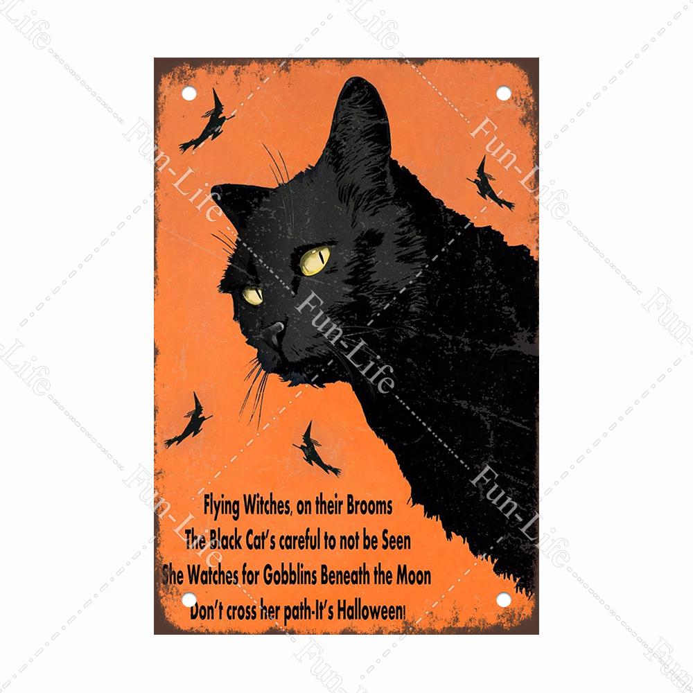 Black Cat Happy Halloween Vintage Metal Signs Halloween Party Poster Pumpkin Metal Tin Plaque Bar Pub Cafe Wall Home Decor