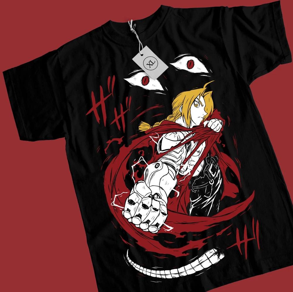Anime Fullmetal Alchemist Brotherhood Edward Elric Black TShirt Size S4XL S