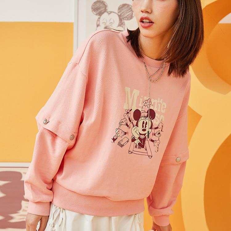 Li-Ning X Disney Joint Fashion Sport Series Printed Crew Neck Sweater Women Sweater Peach-Bud-Red AWDR140-1