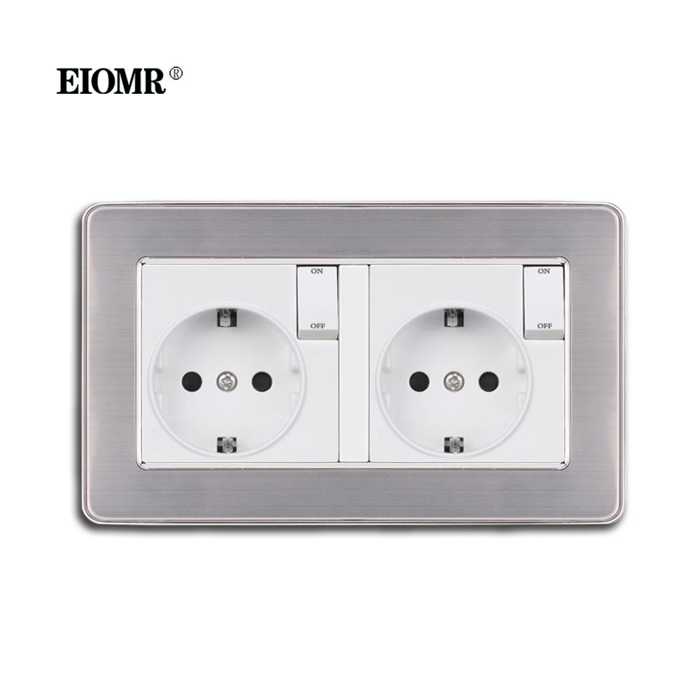 EIOMR EU Standard Electrical Sockets Simple Style PC Panel Double Socket Strip with Switch Button EU Russia Spain Wall Socket