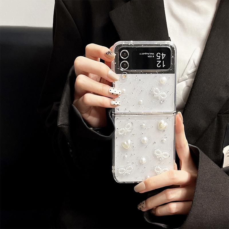 

Pearl Love Phone Case for Samsung ZFLP6 Flip Cover ZFLD5 Transparent Ins Sparkling Pink For Samsung ZFlip3