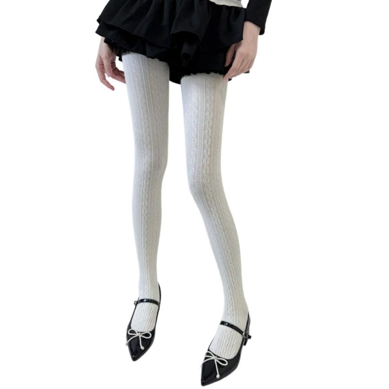 Women Winter Fall Elegant Twist Striped Patterned Jacquard Tights Opaque Stockings Pantyhose Hosiery Slimming Leggings