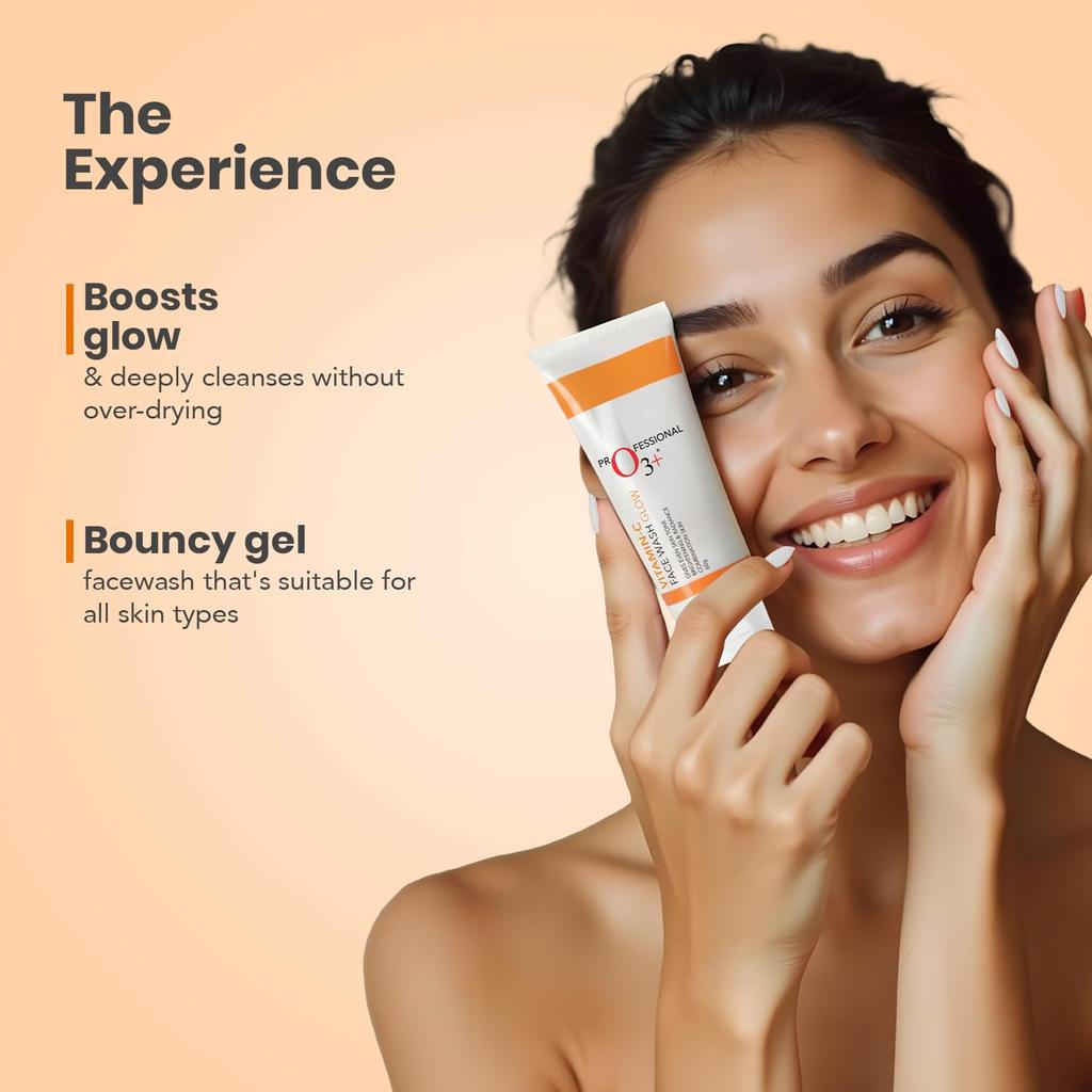 O3+ Vitamin C Glowing Face Wash 60 G For Bright Smooth Skin Daily Cleansing Radiant Complexion Care Cleanser Pack Of 1
