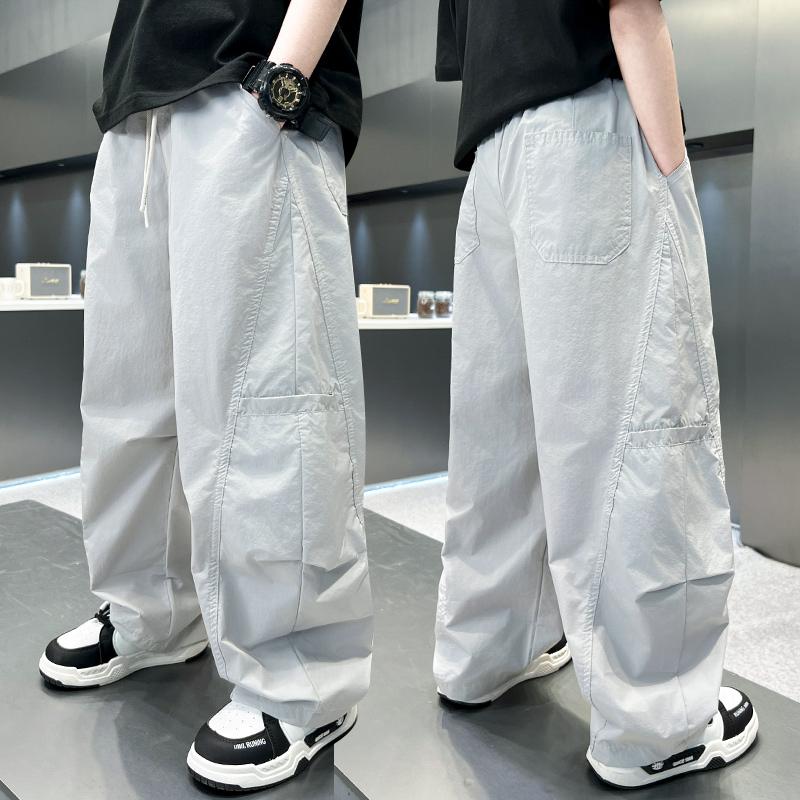 Children Summer Thin Anti-Mosquito Pants for Boy Lightweight Breathable Cotton Trousers Kids Loose Straight Cargo Sweatpants 120