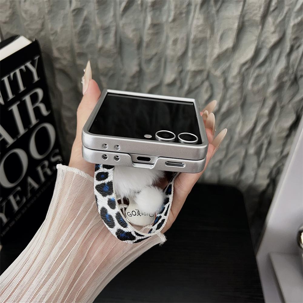 For Samsung Galaxy Z Flip7 5G Case Leopard Print Leather+PC Phone Cover with Guitar Pendant and Strap