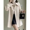 2025 Autumn/Winter Women's Mid-Length Slimming Woolen Coat with Heart Buckle and Peter Pan Collar