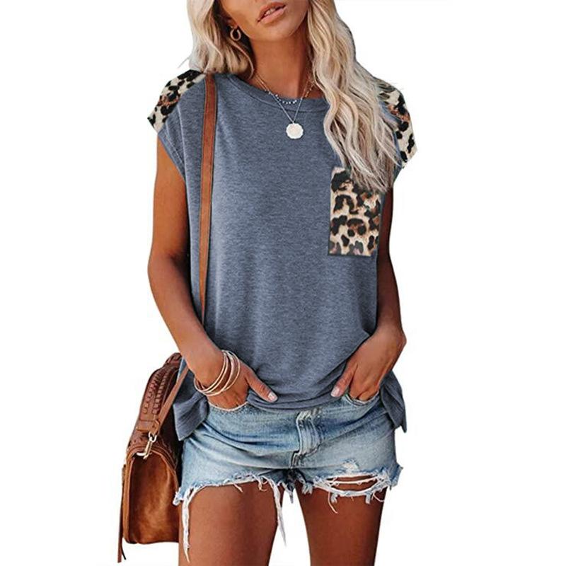 Women's Fashion Casual Summer Leopard Print Short Sleeve O-Neck Blouses & Shirts
