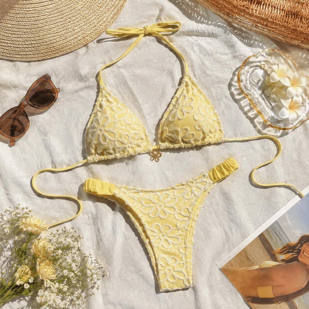 Deep V Halter Bikini Set Two-Piece Summer Beachwear Push Up Ladies' Swimwear Beachwear