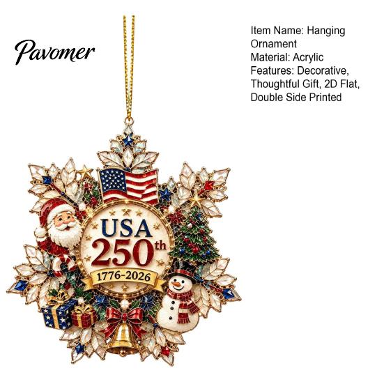 Customized Christmas Tree Pendant Acrylic Hanging Ornament, Double Side Printed 250th Anniversary Thoughtful Gifts for Family Friends Tree,