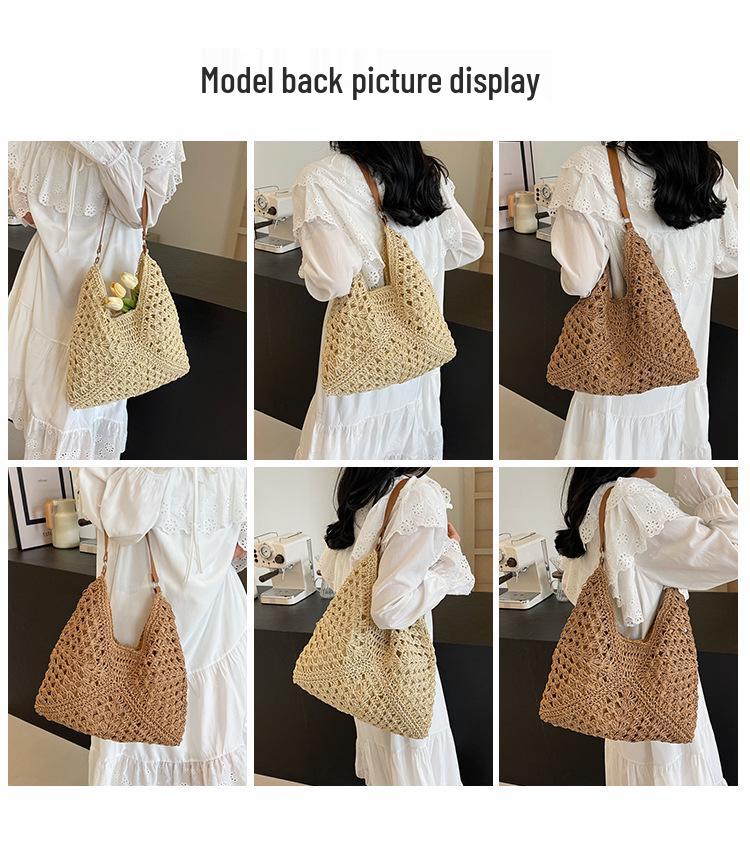Summer Straw Woven Beach Bag - Large Capacity Shoulder Bag for Travel & Commuting