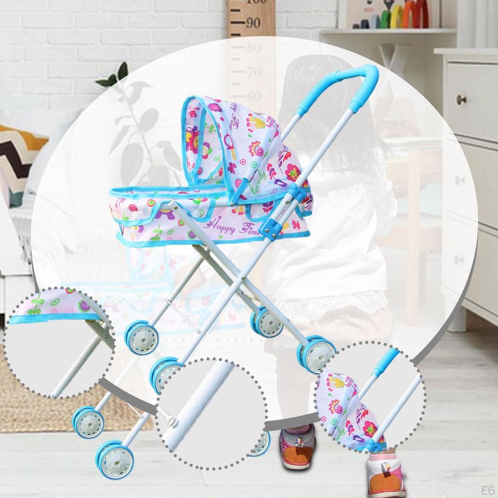 Doll Stroller with Canopy Trolley Push Cart Toy for Children Kids Girls Boys