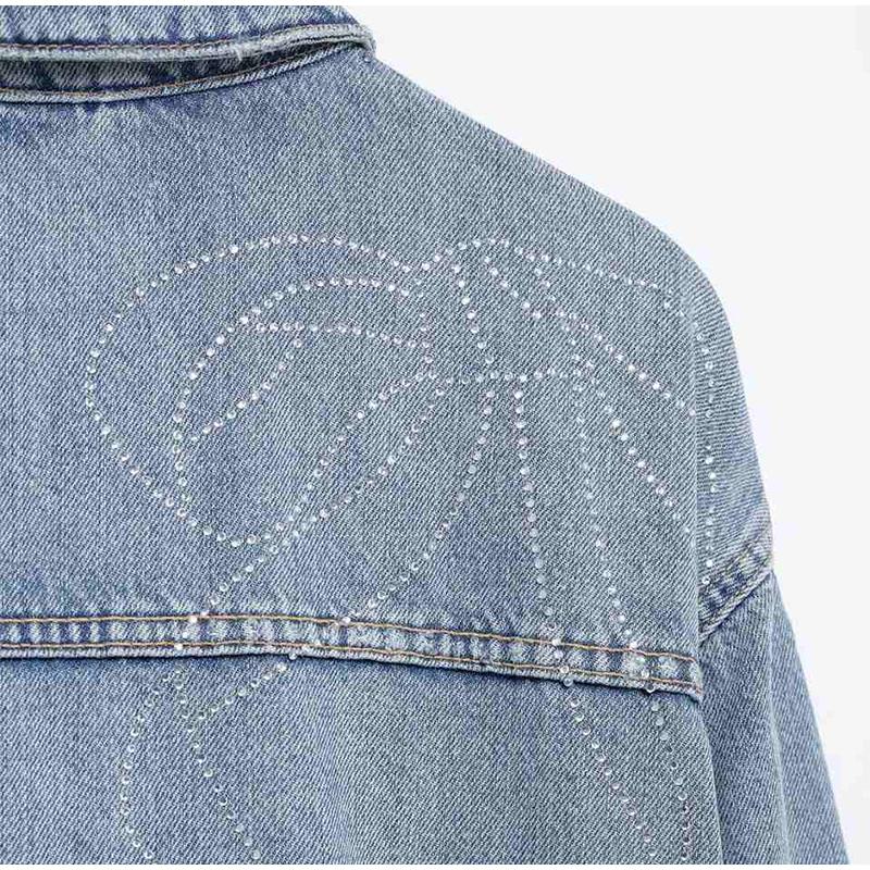 Street Style Denim Jacket for Women Turn-down Collar Long Sleeve Outerwear Women's Casual Fashion Solid Color Jacket
