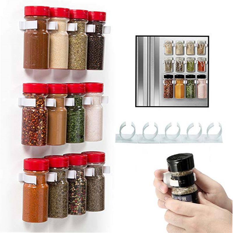 1/2/4 Layers Spice Rack Organizer Wall Cabinet Door Hanging Spice Jars Clip Hooks Set Storage Holder Gripper Kitchen Accessories
