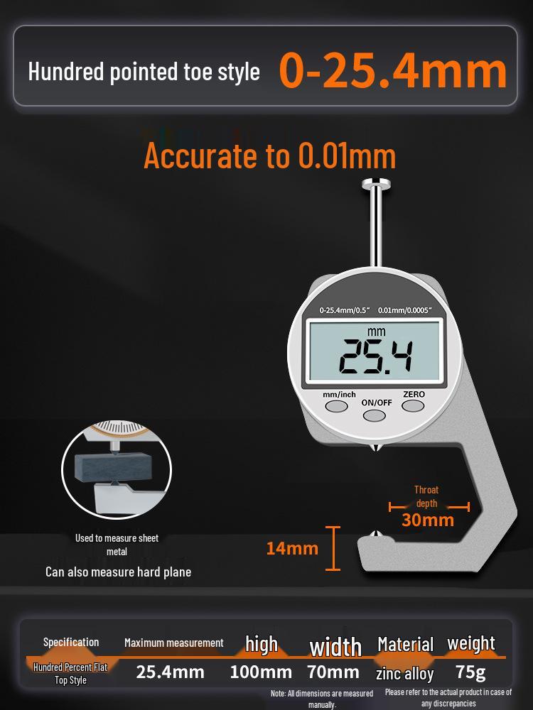 High-Precision Digital Micrometer with Dial and Pointed Tip Thickness Gauge