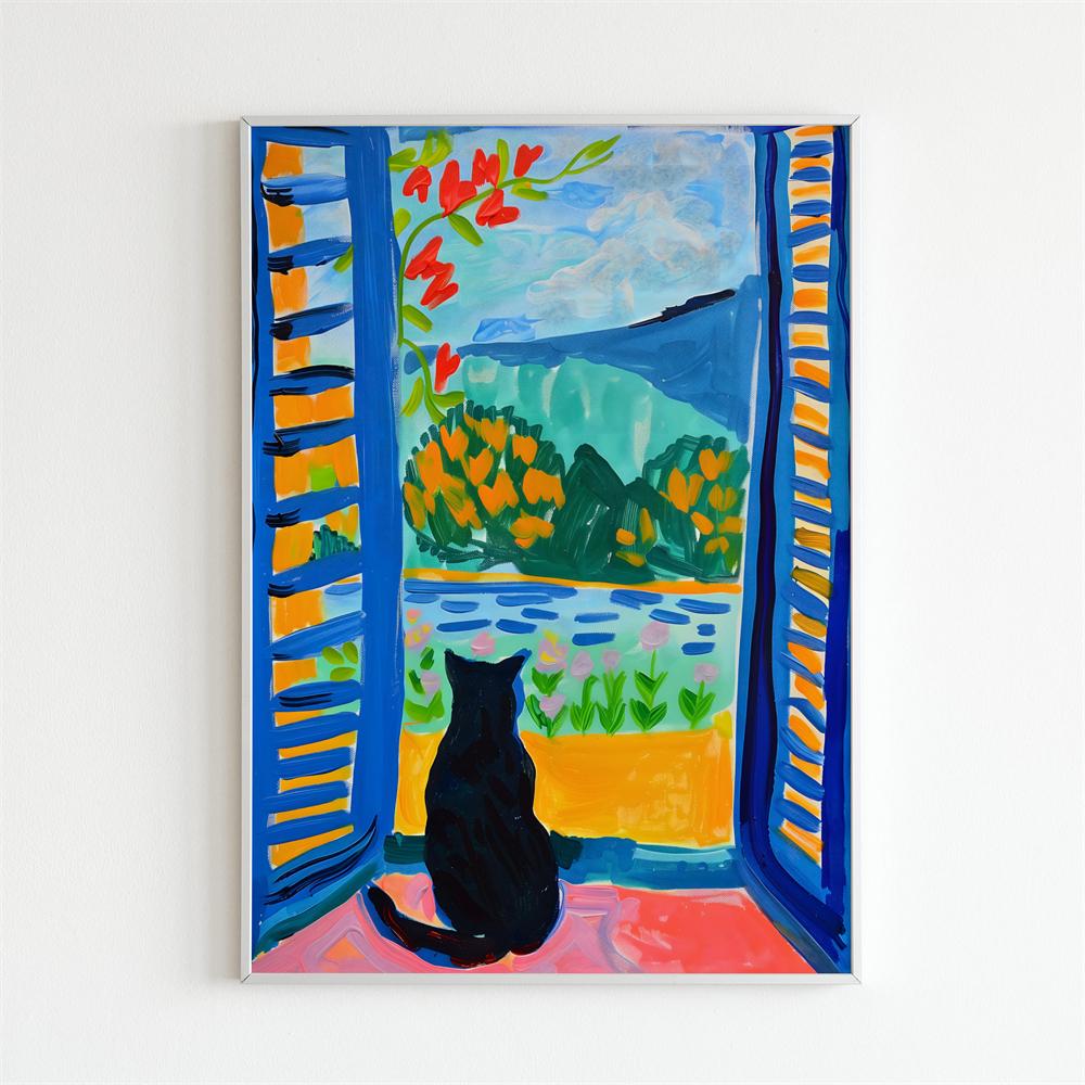 Henri Matisse Plakát s kočkou Barevný Fauvismus Umělecký tisk Moderní nástěnné umění Plakáty Matisse Otevřené okno Plakát Kočka u okna Malba