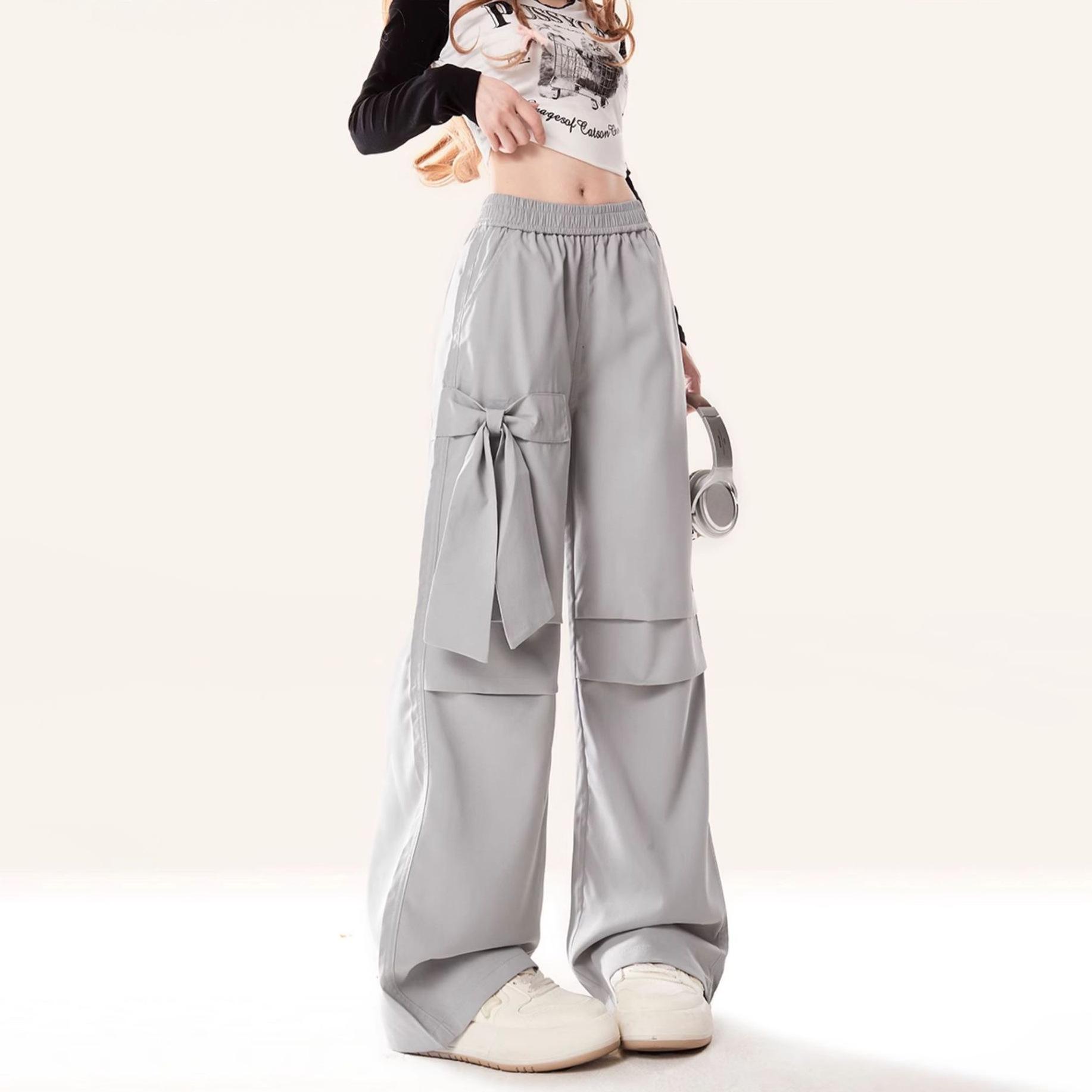 

2025 Summer Korean-Style Wide-Leg Pants: Trendy, Versatile & Natural Waist Women s Fashion 3XL серый