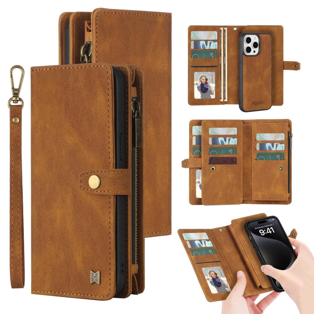 iPhone 16/15 Magnetic Leather Wallet Phone Case Cover