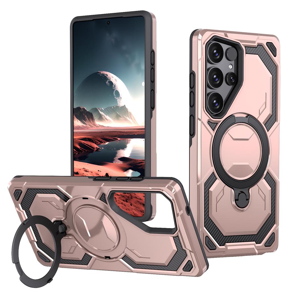 For Samsung Galaxy S25 Ultra Magnetic Case Ring Kickstand PC + TPU Hybrid Phone Cover