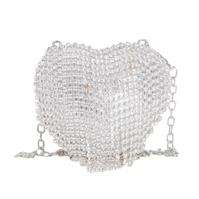 Fashion Full Diamond Tassel Dinner Bags for Women High Quality Heart Shaped Shoulder Bag  Designer Lipstick Bag Accessory Bag