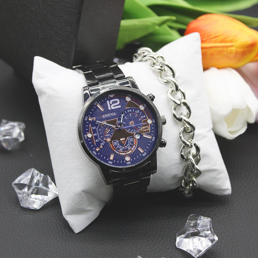 2pcs Set Natural Stone Bracelet Bracelet Pandora Watch Mechanical Men Business Gold Digital Simple Student for Classmate Gift