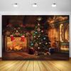 Weihnachtsbaum Blumenkranz Holz Geschenk Fotografie Hintergrund Fenster Kamin Feuer Weihnachten Neujahr Party Hintergrund Fotowand