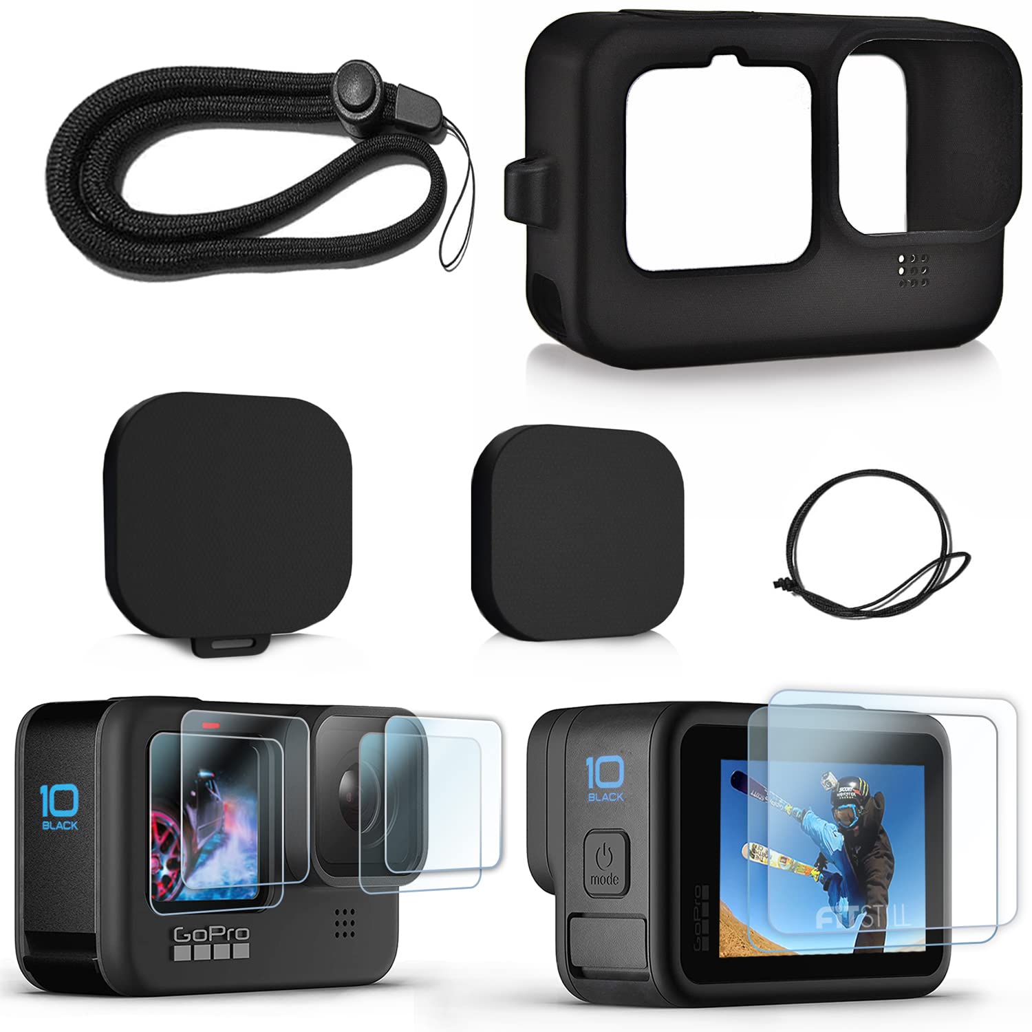 

FitStill Go Pro HERO 10 HERO 9 BLACK Exclusive Silicone Rubber Housing 2 Sets Tempered Glass Protective Cover Soft Rubber Sleeve Cage Type Case with