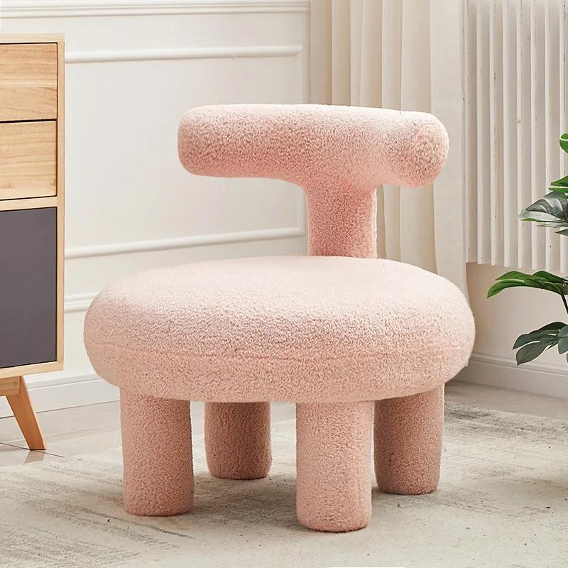 Nordic Lamb Wool Leisure Armchair - Fabric Low Stool for Living Room/Bedroom/Lazy Space