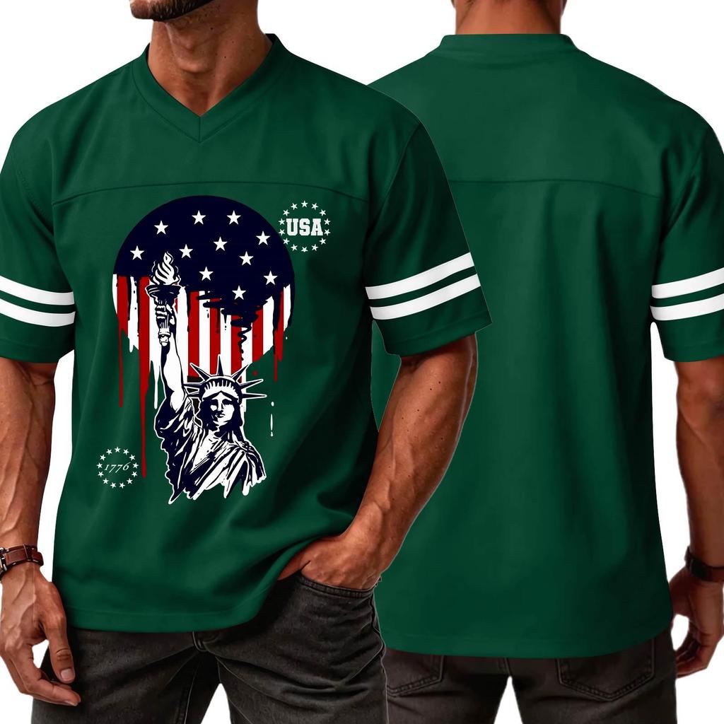 Men's Casual V Neck Short Sleeve Sports T Shirt Independence Day Printed Graphic Tee USA Lettering Athletic Top