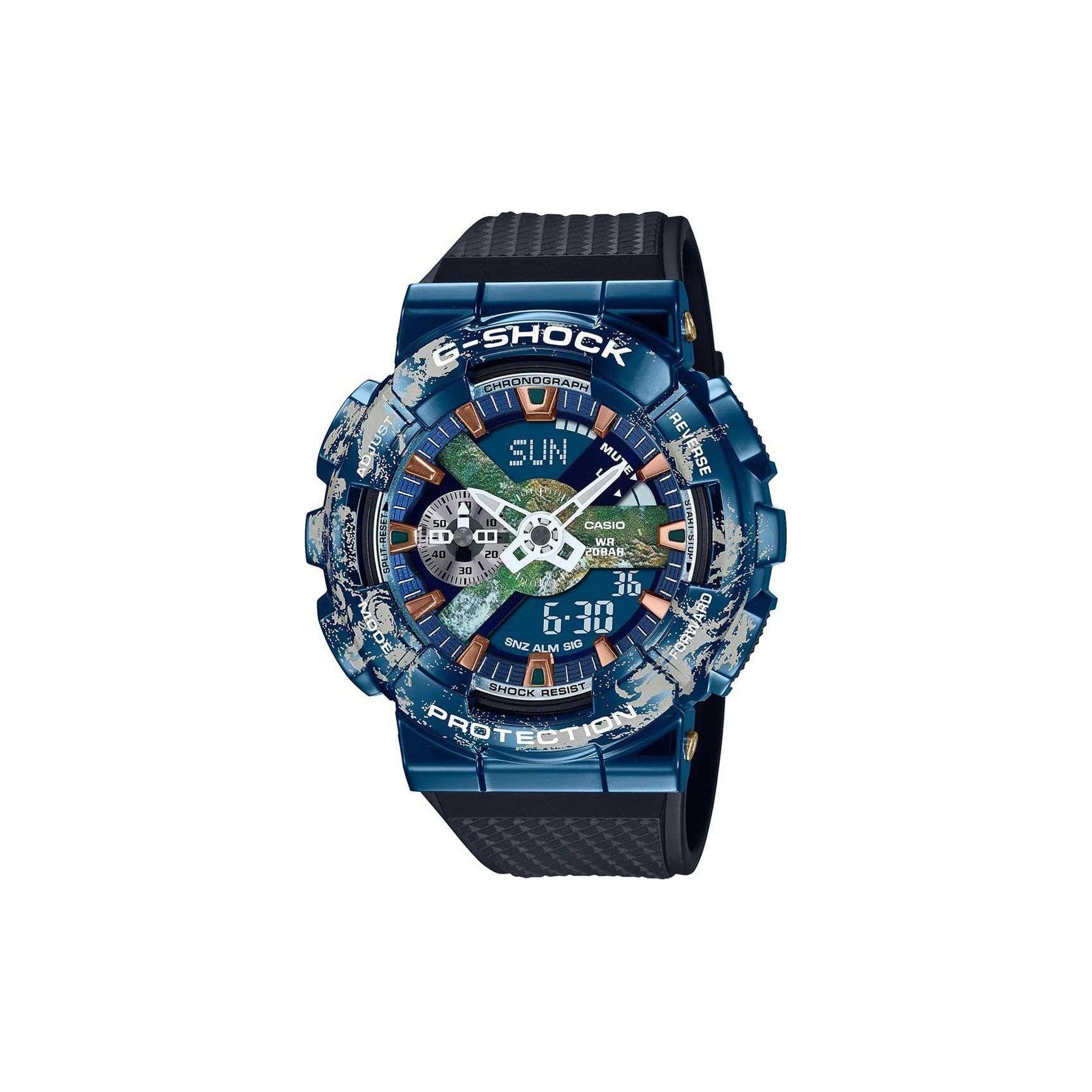 Casio Men's Blue Space Concept Collaboration Gift Box Astronaut Waterproof Sports Quartz Movet Resin Strap Watch Watches Gm-110Earth-1Apf