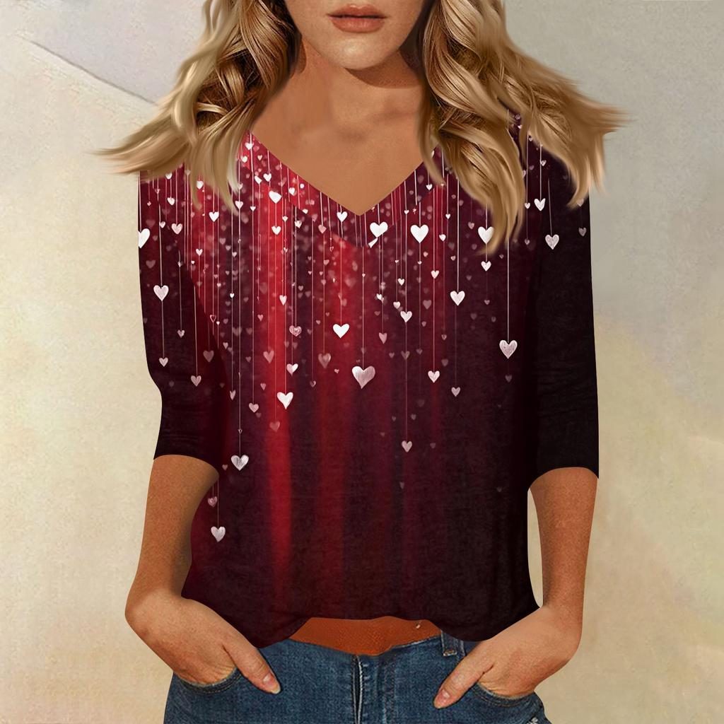 Women's T Shirt Print 3/4 Sleeve Daily Weekend Fashion Basic V- Neck Regular Top