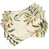 4pcs Watercolor Olive Leaf Placemats – Washable, Rectangular Design, Ideal for Dining, Kitchen & Holiday Decor