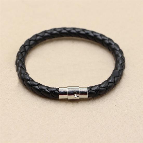 Unisex Faux Leather Braided Wristband Bracelet Magnetic Clasp Bangle Jewelry