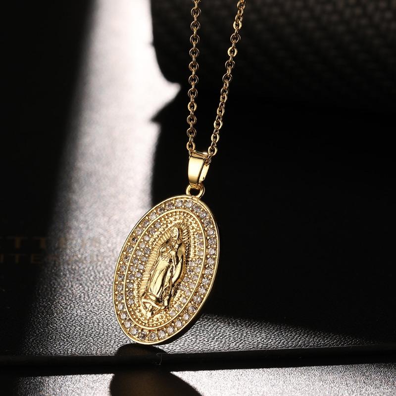 European and American Fashion Micro inlaid Color Zircon Pendant Women's Jewelry Virgin Mary Necklace