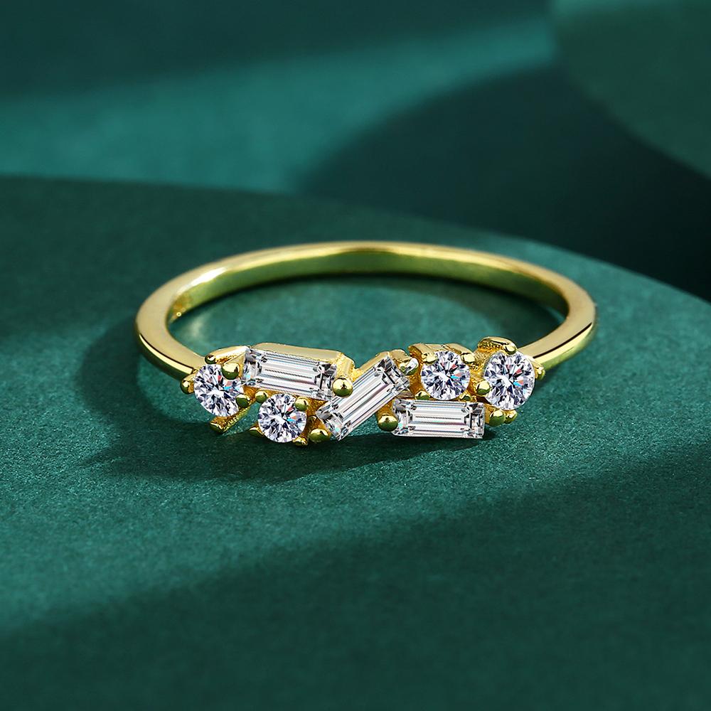 Kreativer 18K Gold Unregelmäßiger Baguette-Diamant-Paarring für Frauen, runder Kristall, echtes Sterlingsilber, Geschenkschmuck
