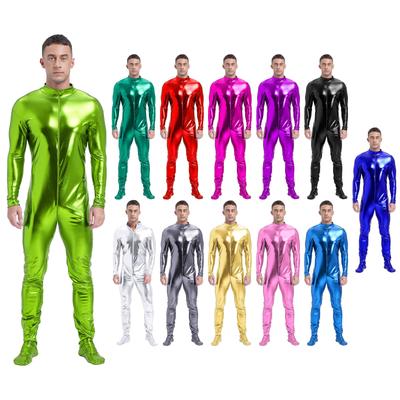 Combinaison Métallique Couvrante pour Homme M-3XL: Zentai à manches longues et col montant avec fermeture éclair avant pour costume et danse