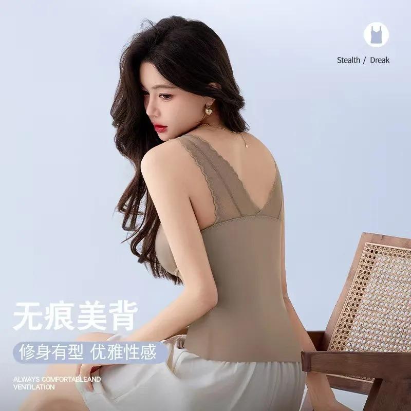 Women Lightweight Satin Shaping Slimming Camisole Built In Bra Layering Underwear