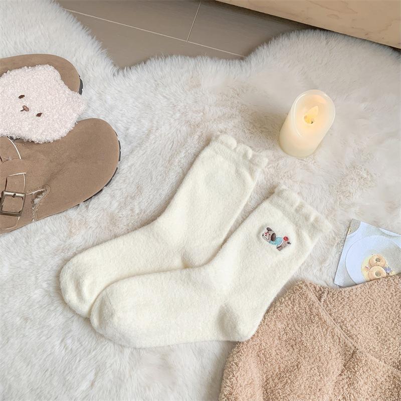 Cute And Playful Women's Mid-Calf Socks Fall & Winter Fleece-Lined Thickened Warm Socks Cartoon Plush Long Socks