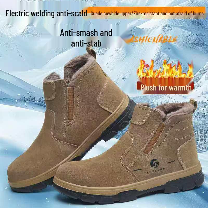 Pánské zimní vysoké pracovní bezpečnostní boty s plyšovou podšívkou - Zateplené svařovací boty proti opaření