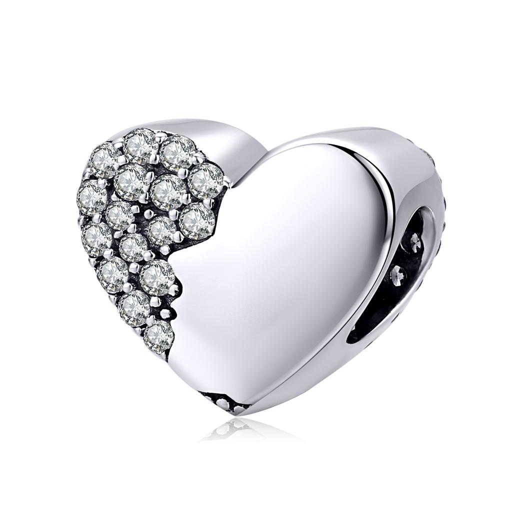 BAMOER 925 Silver Mother & Daughter Bead Affinity Heart Charm for Women Bracelet Bangle DIY Mother's Day Gift BSC687