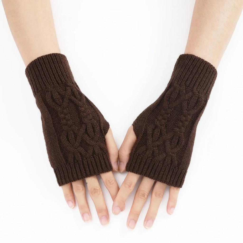 Women's Half Finger Gloves Are Soft and Warm In Winter Wool Like Knitted Arm Gloves and Neutral Black and White Gloves