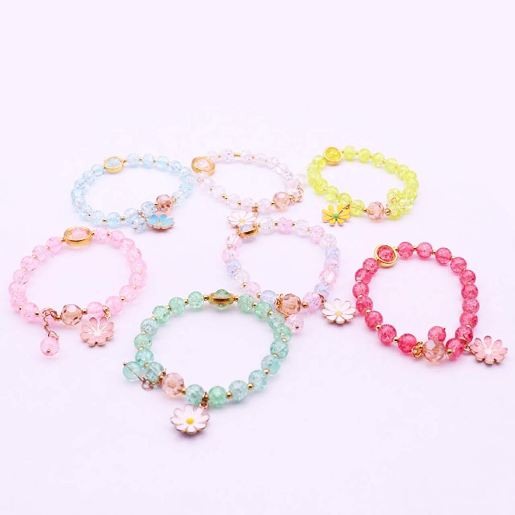 Chrome Crane Women's Bracelet, Prayer Beads, Small Flowers, Multicolored Jewelry Accessory, WB113 (06.White)