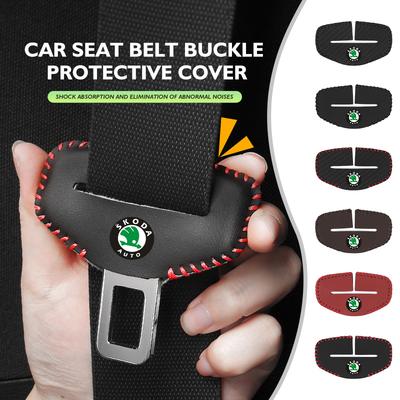 BHBD3 Car Seat Belt Buckle Cover Leather Protector Anti-collision Case For Kodiaq Fabia Kamiq Karoq Octavia 2 3 Rapid Scala