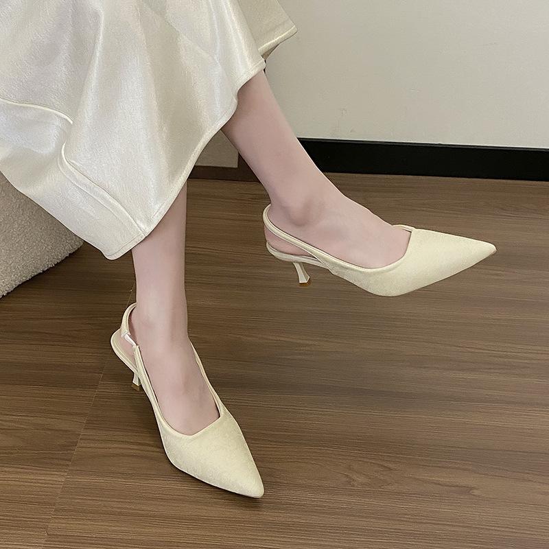 Purple French Women's Spring and Summer Shallow Mouth Socialite Pointed Head Temperament Sandals Bag Head Rear High Heels Strap Muller Single Shoes