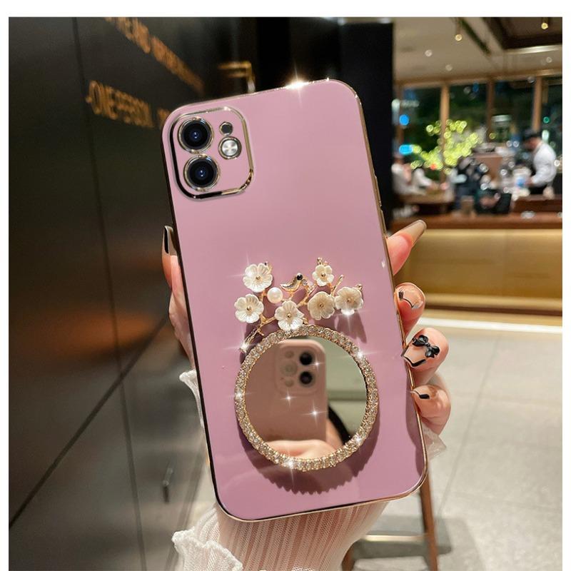 

Подходит для чехла для телефона IPhone16Promax, Роскошное зеркало с водяными бриллиантами, Защитный чехол для Apple 15 14, Ощущение высокого класса iPhoneSE 2020